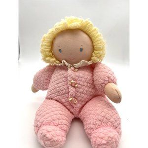 Vintage Eden Doll Plush Curly Blonde Rose Terry Cloth Waffle Weave Rare 